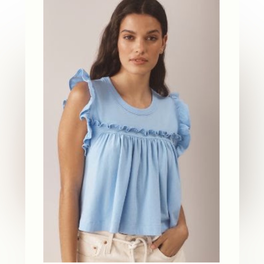 NWT Maeve Blue Ruffled Sleeveless Top - Picture 3 of 8